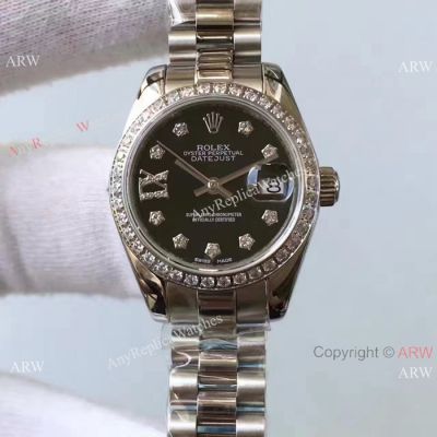 Upgraded Version Rolex Datejust Black Face Stainless Steel Watch Lady 26mm